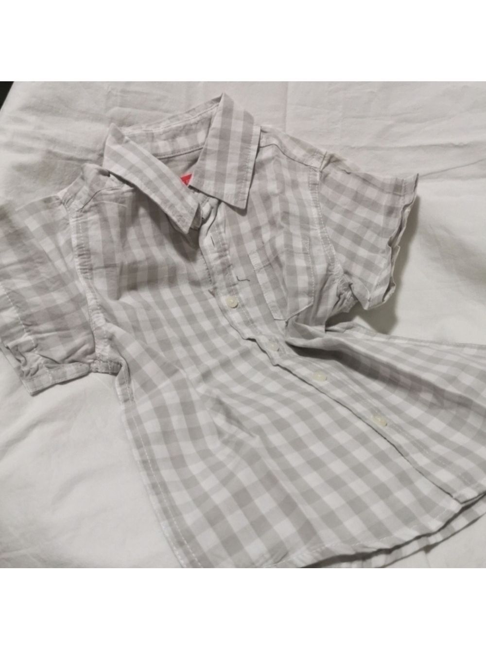 Kids Plaid gray white button up shirt with collar